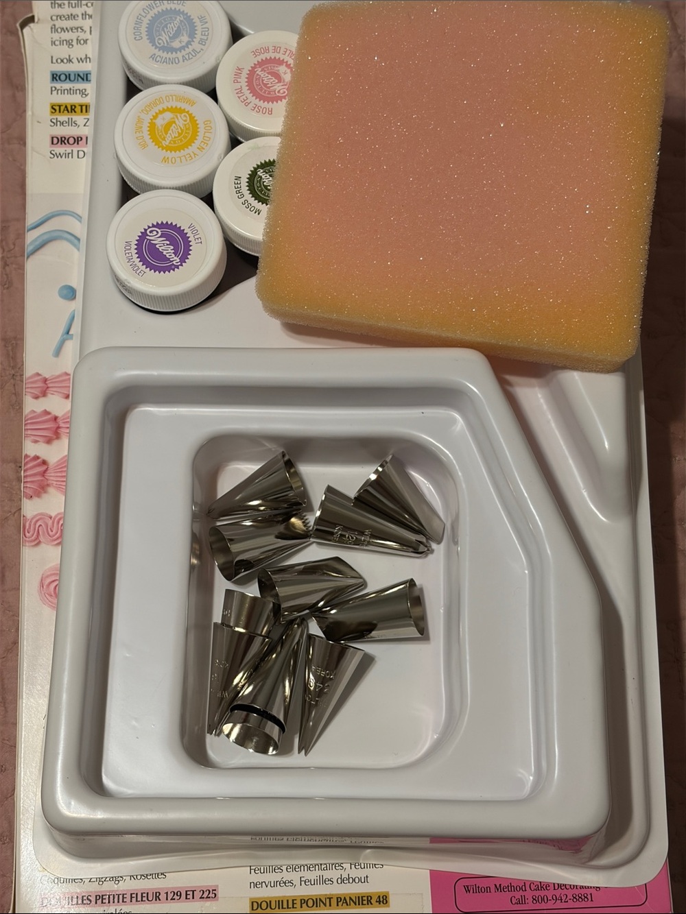 Wilton Stainless Steel Piping Tips with Pink and Yellow Sponge